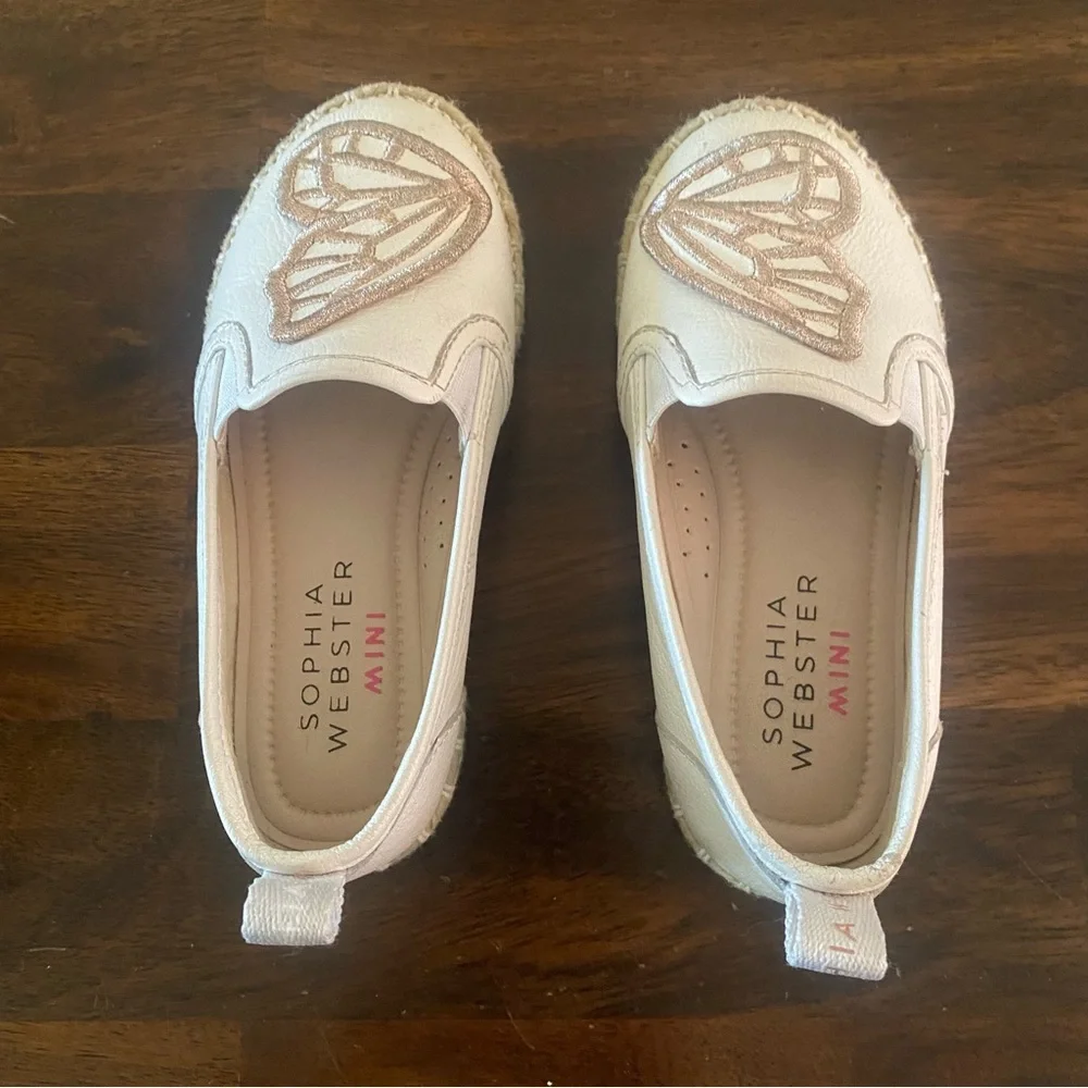Sophia Webster Embroidered Gold Signature Butterfly Motif Girls Shoes
